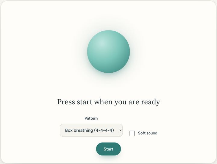Screenshot of the Calm breathing guide tool on Sureno, in use