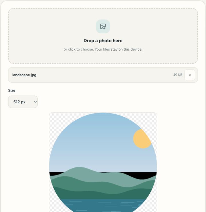 Screenshot of the Circle profile picture tool on Sureno, in use