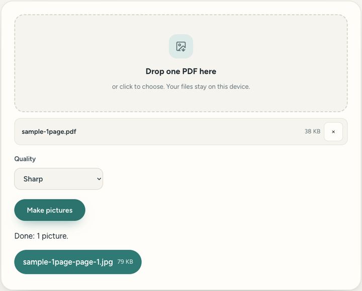 Screenshot of the PDF to JPG tool on Sureno, in use