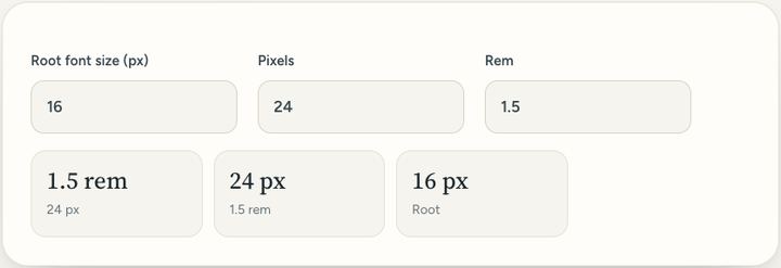 Screenshot of the PX to REM tool on Sureno, in use
