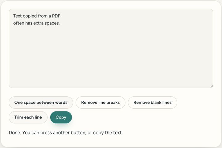 Screenshot of the Remove extra spaces tool on Sureno, in use