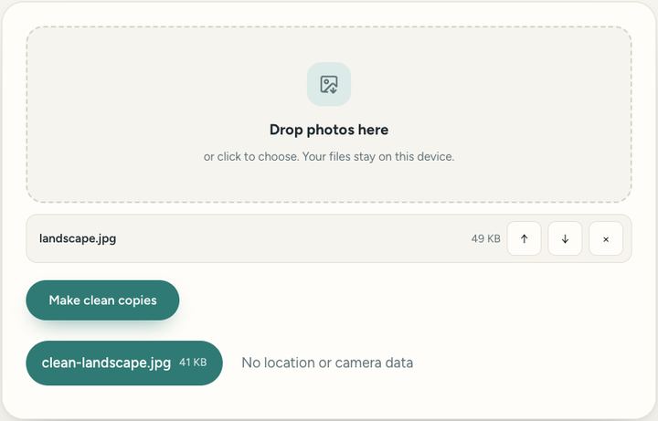 Screenshot of the Remove photo location tool on Sureno, in use