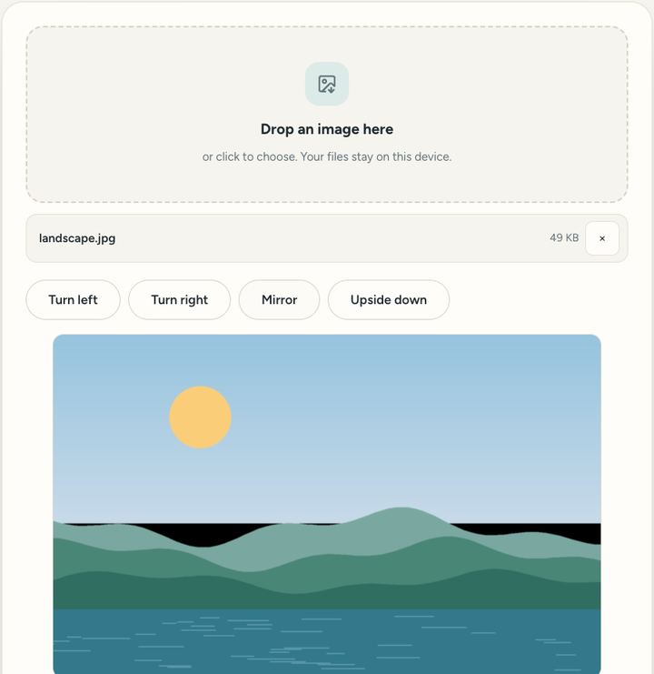 Screenshot of the Rotate & flip image tool on Sureno, in use