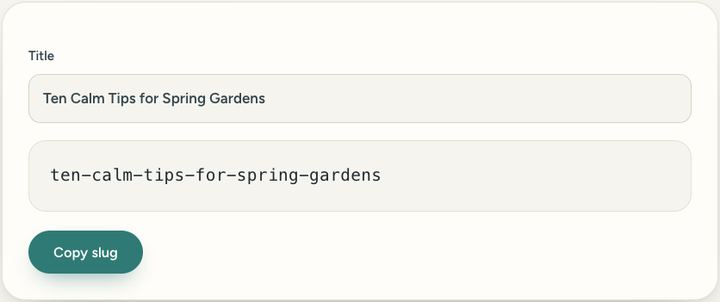 Screenshot of the URL slug generator tool on Sureno, in use