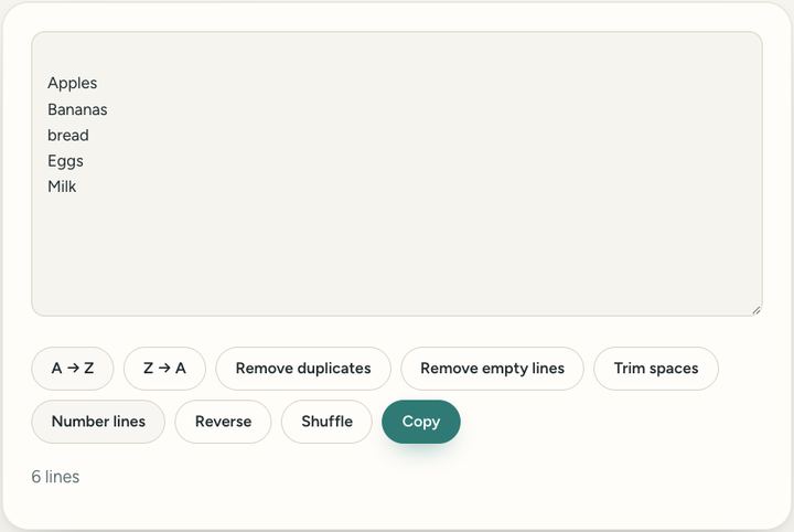 Screenshot of the Sort & clean lines tool on Sureno, in use