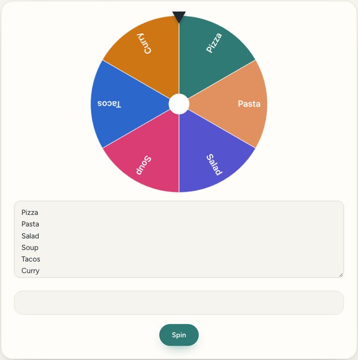 Screenshot of the Spin the wheel tool on Sureno, in use