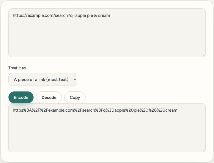 Screenshot of the URL encoder tool on Sureno, in use