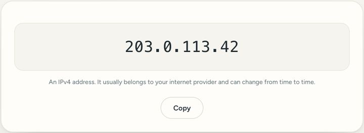 Screenshot of the What is my IP address? tool on Sureno, in use