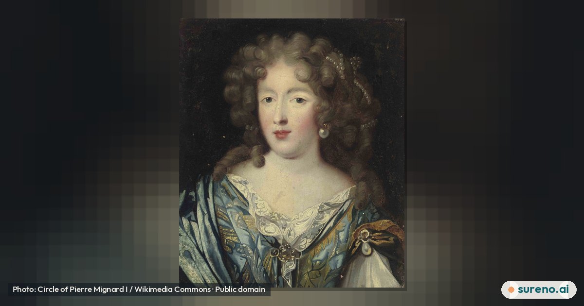Circle of Mignard - Portrait of a lady with pearl ornaments in her hair, thought to be Louise de La Vallière.png