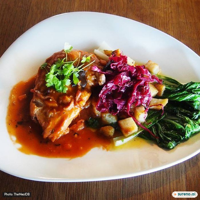 Coq au vin, the finished dish