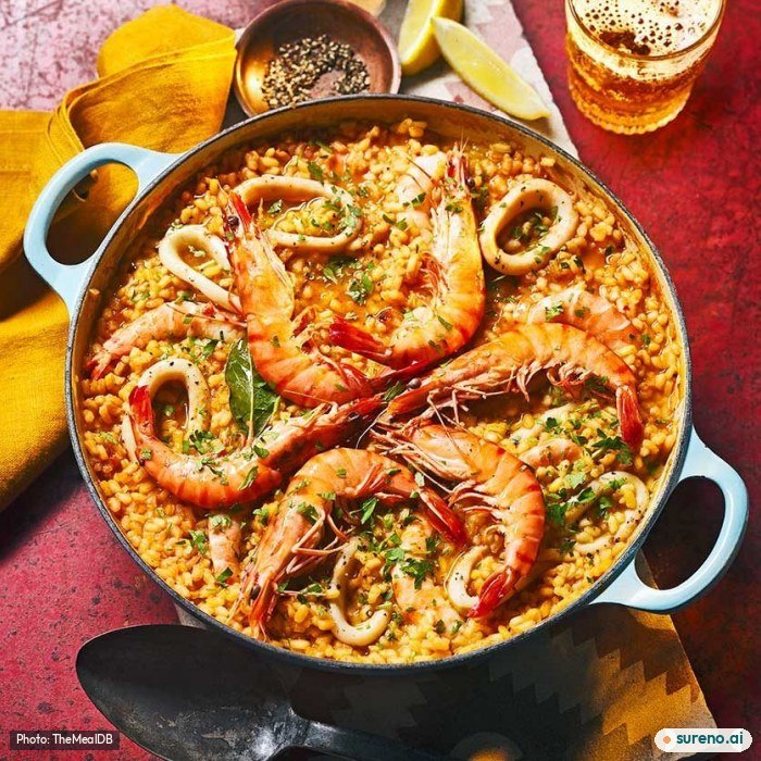 Arroz con gambas y calamar, the finished dish