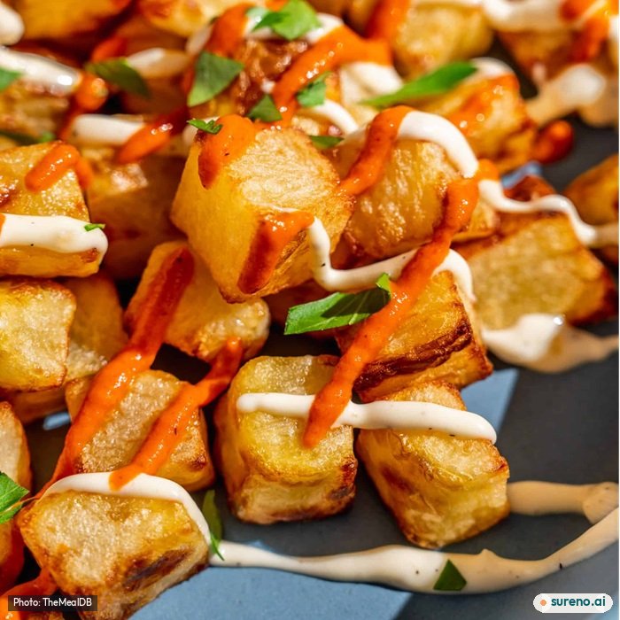 Air fryer patatas bravas, the finished dish