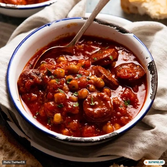 Chorizo & chickpea soup, the finished dish