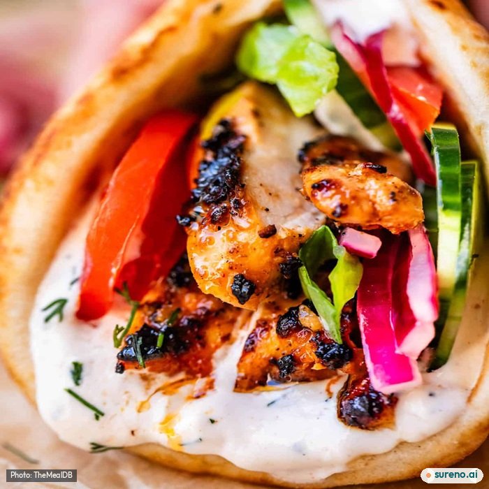 Chicken Shawarma with homemade garlic herb yoghurt sauce, the finished dish