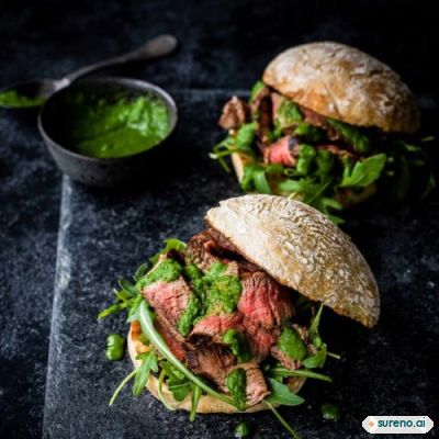 Portuguese prego with green piri-piri