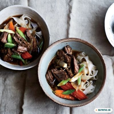 Lemongrass beef stew with noodles
