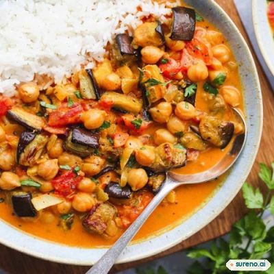 Grilled aubergines with spicy chickpeas & walnut sauce