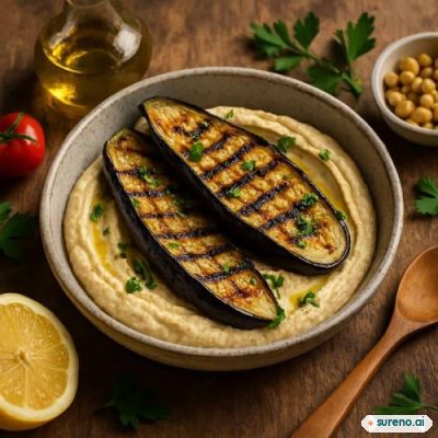 Aubergine & hummus grills