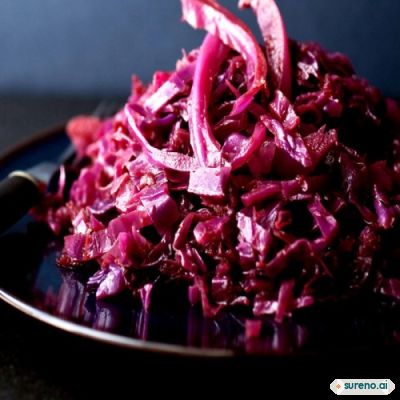Rosemary braised red cabbage with kabanos